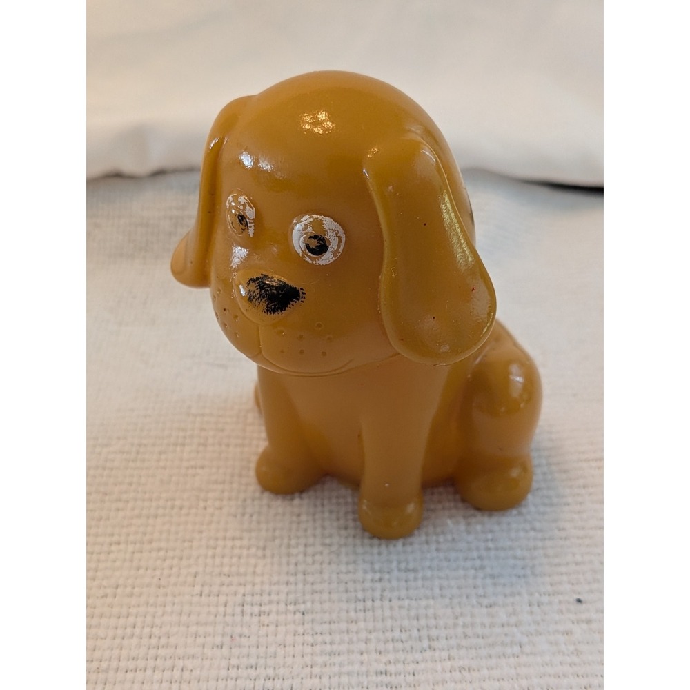 Vintage Brown Plastic Dog Figurine Sitting Puppy Toy 2.75 Inch